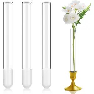 3 Pack 7.9" Glass Bud Vase Taper Candle Holder's Bud Vase for Flower Candlestick Sizes from 22mm to 27mm Adjustable Designed Specially for Taper Candle Holder for Tablescapes, Wedding Decor