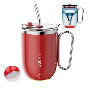 Self Stirring Mug - 4-Color Temp Display Magnetic Electric Auto Mixing Stainless Steel Cup with Straw & Lid For Office/Kitchen/Home/Coffee/Milk- 14.2oz/420ml