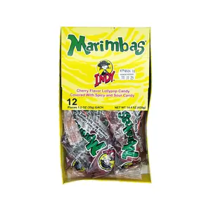Indy Marimbas Spicy and Sour Covered Cherry Lollipop, 12 Pieces, Mexican Candy Dulces Mexicanos Sucker Chewy Salty