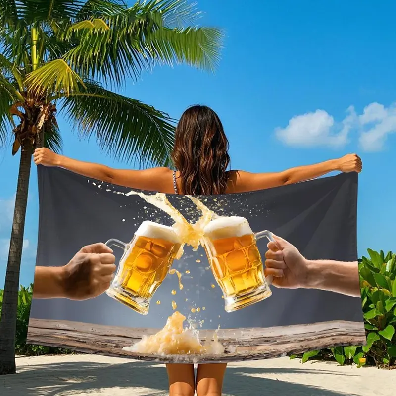 Boho Style Beer Pattern Beach Towel, 1 Count Water Absorbent Lightweight Towel, Soft Towel for Beach Vacation, Ideal Gift Choice