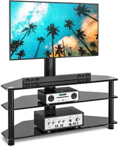 Rfiver Swivel Glass TV Stand with Mount for 32-70 Inch Flat or Curved Screen TV up to 110lbs