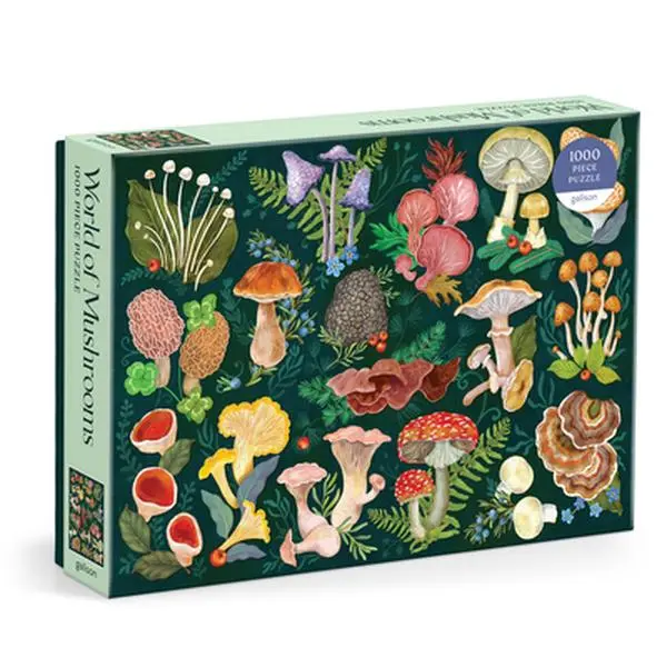 Galison 1000-Piece World of Mushrooms Jigsaw Puzzle - Collage, Mycology, Mushroom Species, Nature-Themed (Humanities & Social Sciences Collection), 27" x 20", 90% Recycled Paper, Safe Inks, Elegant Display