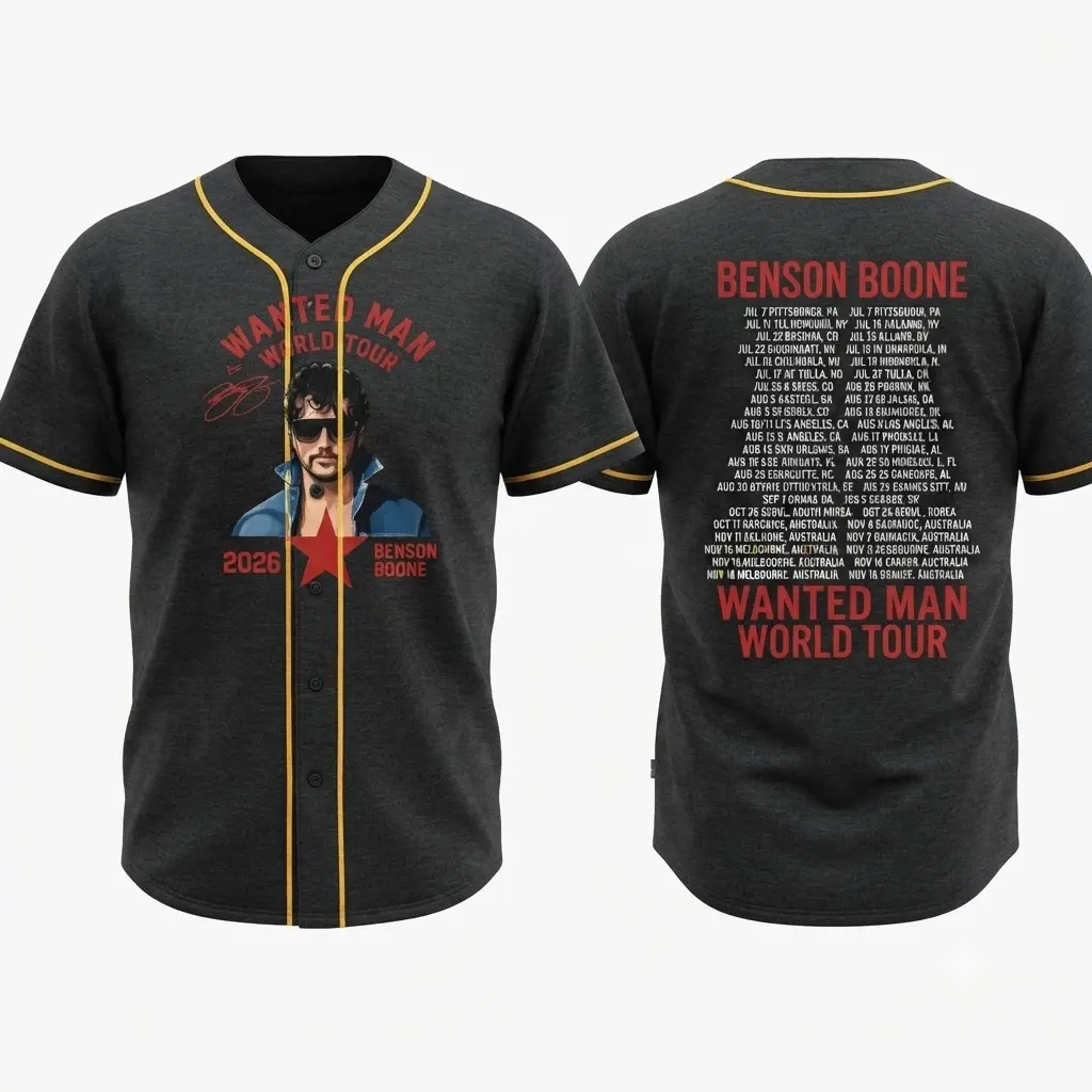 Wanted Man Tour 2026 Baseball Jersey, Benson Boone Concert Button-Up Jersey, Vintage Music Fan Jersey, World Tour Baseball Apparel, Collector Gift