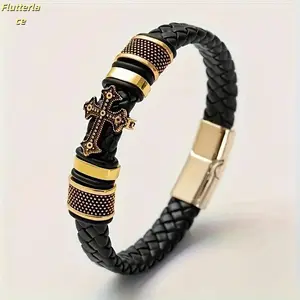 Trendy Men’s Fashion Cross Bracelet, Magnetic Buckle Business Jewelry Bangle, Stackable and Modern Stylish Accessory, Perfect Gift for Boyfriend, Daily Wear, Office, or Special Occasions