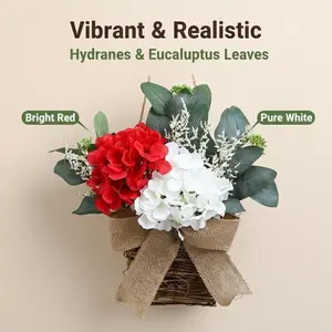 Spring Summer Hydrangea Wreath Artificial Flower Basket Door Hanging Decoration, Perfect for Front Door Indoor Outdoor Farmhouse Home Decor