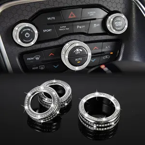 Sparkly Bling AC Air Conditioner Volume Tune Knob Compatible with Dodge Challenger Charger Ram Chrysler 200 300 Bling Car Interior Accessory Trim Parts Decal Stickers Crystal Silver 3PCS