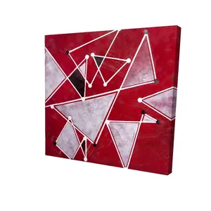 212 MAIN Abstract Geometric Wall Artwork - 24x24 in. Red Print with White Triangles, Minimalist Artistic Design, Home Room Wall Decoration Gift