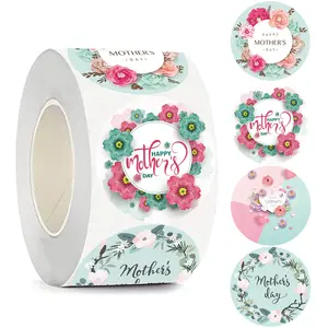 Flower Pattern Mother's Day Gift Sticker Label, 500pcs/roll Self Adhesive Gift Wrapping Sticker, Gift Packaging Decoration Supplies, Floral Pattern Sticker
