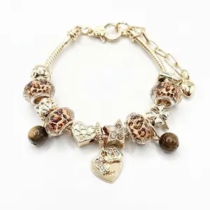 Women's Leopard Print Beaded Bracelet - Bow, Heart, Clover, Tiger Eye Stone Charms - Trendy Stackable Costume Jewelry for Parties, Daily Wear - Gift for Women