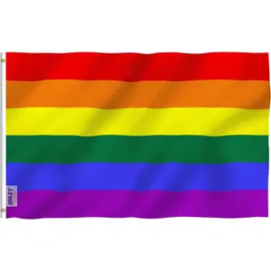 Fly Breeze 3x5 Foot Rainbow Pride Flag - Vivid Color and Fade proof - Canvas Header and Double Stitched - Gay LGBT Pride Day Month Parade LGBTQ Community Banner Flags with Brass Grommets Lightweight Colorful Hanging Print