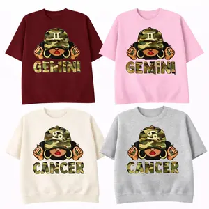 [Full 12 Zodiac] Camo Zodiac Tshirt – Afro Woman Astrology Sign Pullover with Sparkly Hat Graphic, Unisex Horoscope Crewneck Gift for White, Maroon, Grey Sport, Pink Color - SoftHype Apparel