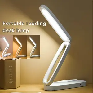 LED Desk Lamp for Office Home & Battery Operated Lamp Rechargeable Lamp Foldable & Portable Light, LED Desk Light Strip, 3 Brightness Dimmable Small Desk Lamp Wireless Reading Lamp (White)