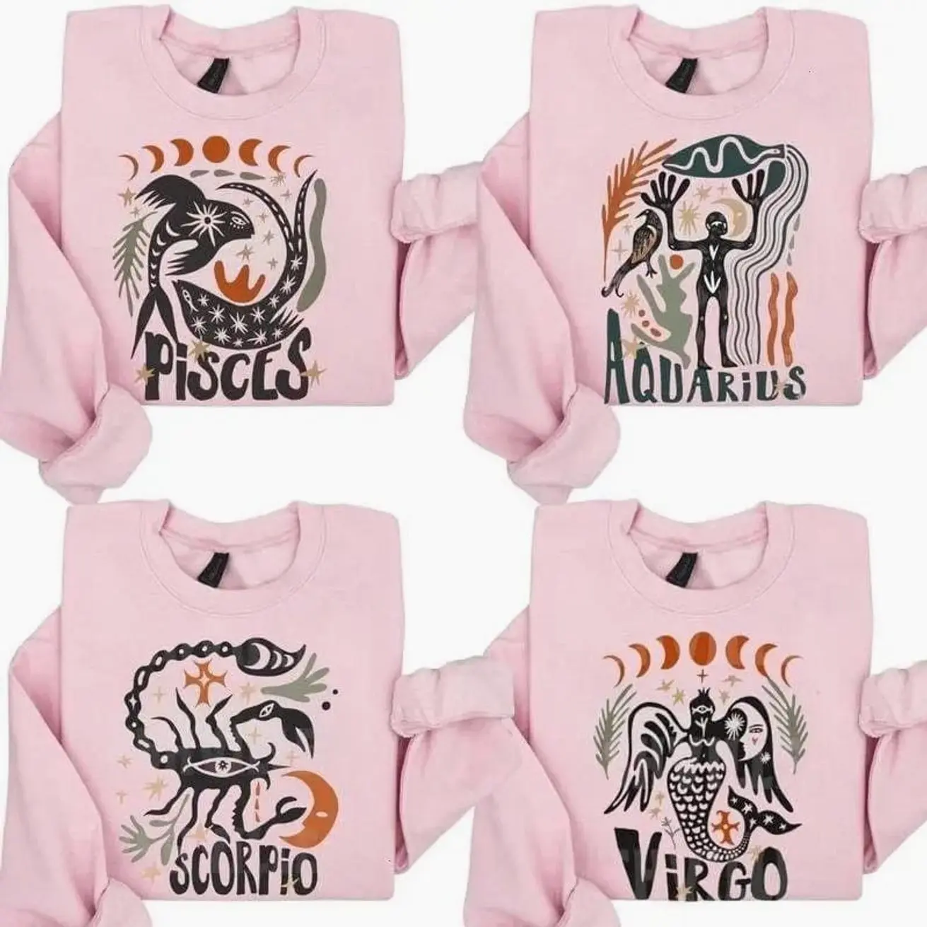Custom All 12 Zodiac Sweatshirt, Vintage Astrology Sign Crewneck, Pisces Aquarius Scorpio Virgo Graphic Pullover Sweater, Celestial Horoscope Clothing, Mystical Star Sign Jumper, Aesthetic Astrology Lover Gift, Zodiac Birthday Present for Women & Men