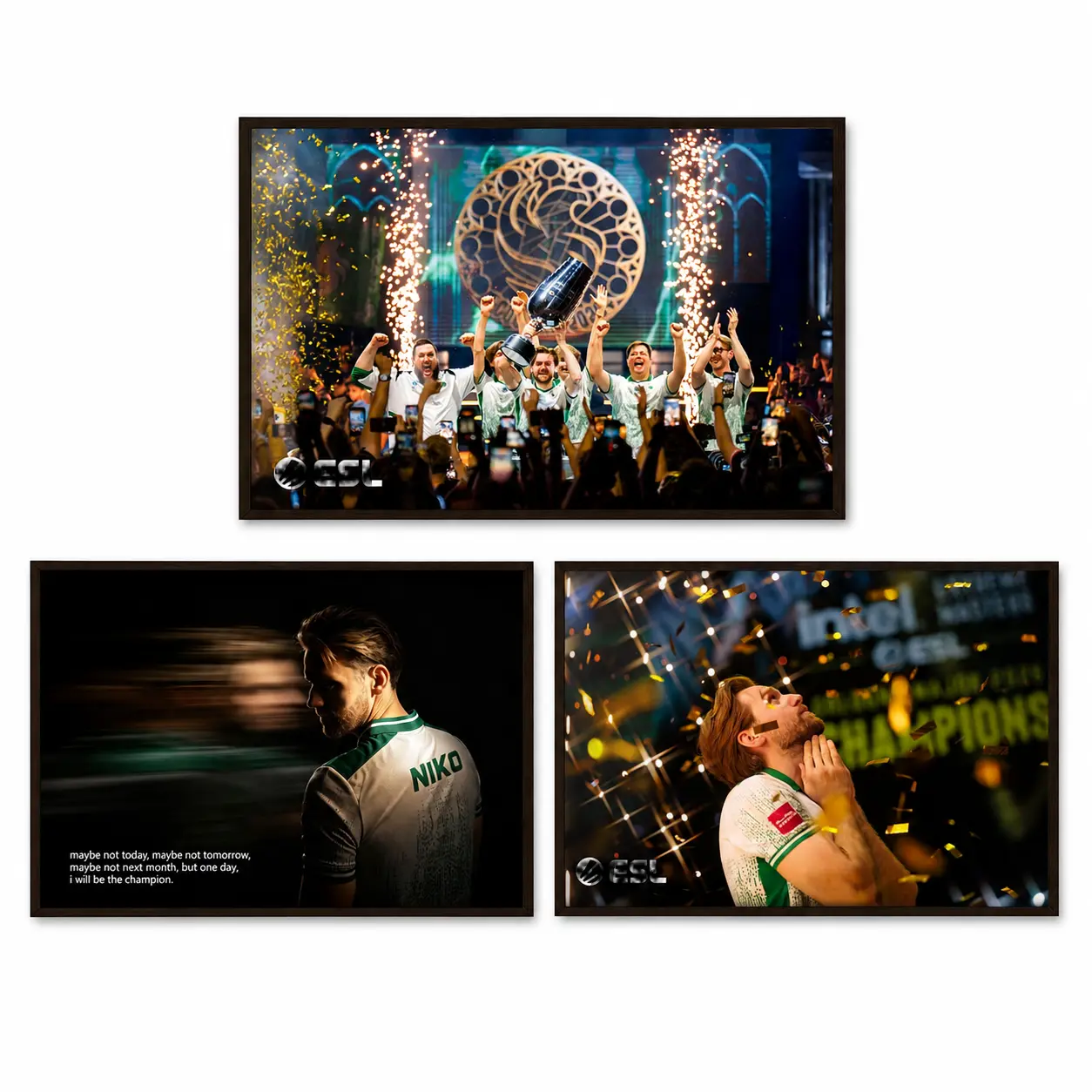 CS2 ESL Major Championship Canvas Wall Art Set, Niko Motivational Quote Print Poster, Counter Strike Esports Victory Poster for Game Room Man Cave Bedroom, Framed/Unframed Multiple Sizes