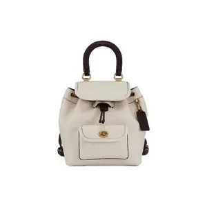 COACH Riya 23 Leather Backpack with Drawstring Buckle Closure for Women
