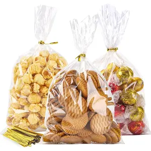 LOKIQNG Cellophane Bags Plastic  Bag Clear Cookie  Bags with Twist Ties for Party Favor Bag(100PACK,6x10inch)