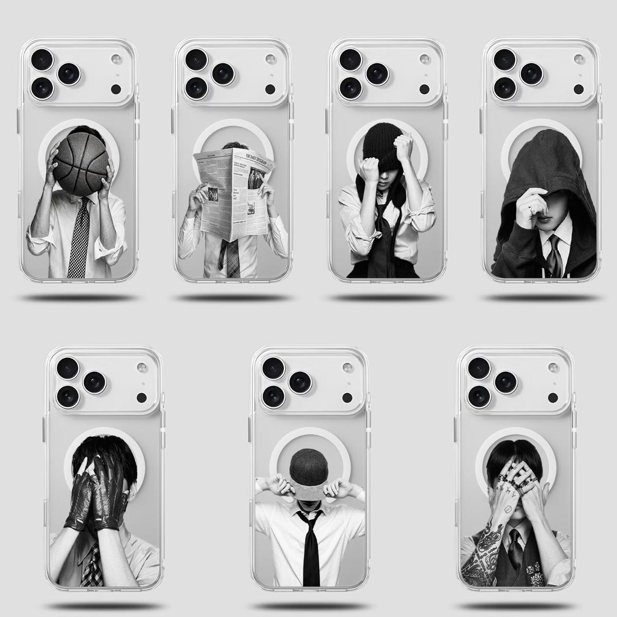 Retro-Style Phone Case — "We Are Back" Magnetic Protective Cover. Featuring a vintage black-and-white aesthetic and artistic boy band design, this K-Pop concert-themed merchandise is crafted exclusively for ARMY. (Compatible with iPhone 11 through 17