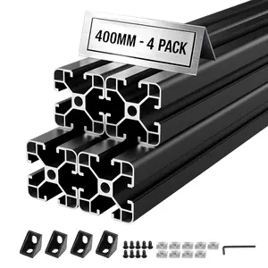 【fathersdaygift】VEVOR 4PCS 4040 Aluminum Extrusion Profile, 15.75 Inch 400 mm, T Slot European Standard Anodized Linear Rail, High-Strength Extruded Aluminum Rail, for 3D Printer Parts and CNC DIY Workbench, Black