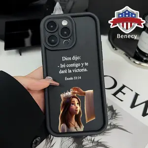 TPU Phone Case for iPhone 15 16 14 Pro Max 13 12 11 XR XS Plus E Crown Girl Pattern Pocket-Friendly Shockproof Silicone Protective Soft Smartphone Casing