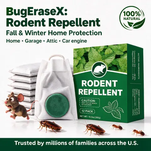 BugEraseX Solid Ball Rodent Repellent 12-Pack, Pesticide-Free Botanical Peppermint Repellent, Pet & Kid-Safe Mint Insect Control, Long-Lasting Natural Fibers for Homes, Keeps Bugs Out Indoors & Outdoors