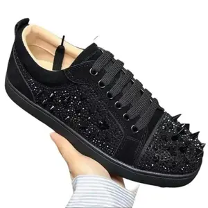 women's and men's luxury classic rivets trainers designer classic red sole shoes cow suede genuine leather studded patent leather shoes with rhinestone glitter