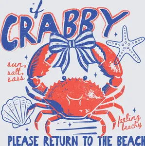 Crabby Beach DTF Transfer for Vibrant Colors Hot Peel Application Heavy Pressure Heat Press Required Detailed Instructions Included