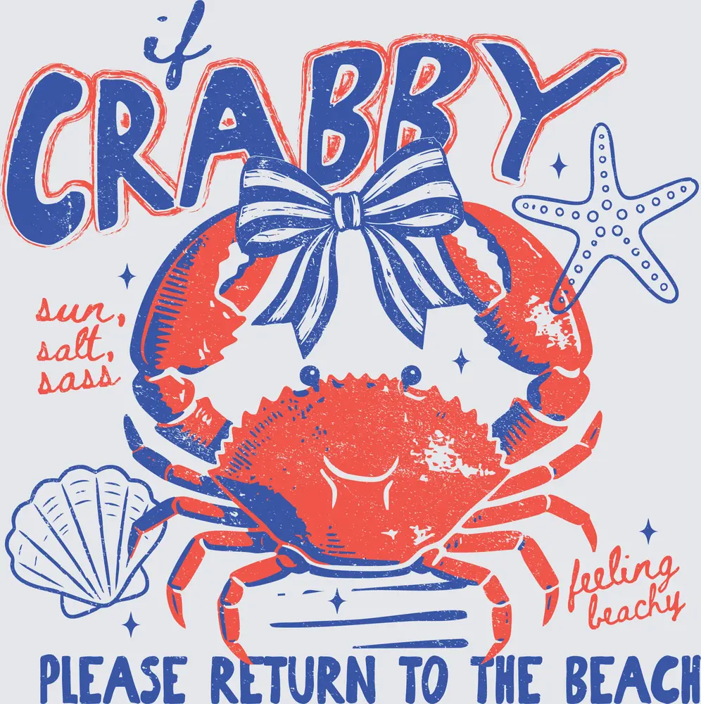 Crabby Beach DTF Transfer for Vibrant Colors Hot Peel Application Heavy Pressure Heat Press Required Detailed Instructions Included