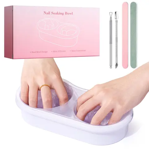 2 in 1 Nail Soaking Bowl with Tools, 1 Set Nail Art Remover Manicure Bowl with Cuticle Tools for Women, Time-saving Soak Off Acrylic Nail Removal Kit for Salon Home