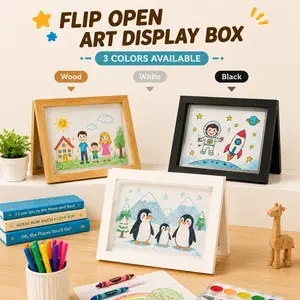 2pcs Black Wood White A4 Kids Artwork Frame Wood Paint Frames Changeable With Acrylic Front Opening Holds 150 Pictures, Art Frames For Kids Artwork With Mat Or Without Mat, Natural
