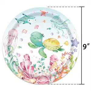 10pcs Multicolor Disposable Ocean Animals Round Paper Tableware Set - Plates, Cups, Napkins for 10 Guests, Under the Sea Party Supplies, Birthday Decorations