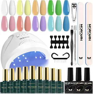 Morovan Gel Nail Polish Kit 48W UV Light 9 Pastel Colors Base Top Coat All In One Manicure Set