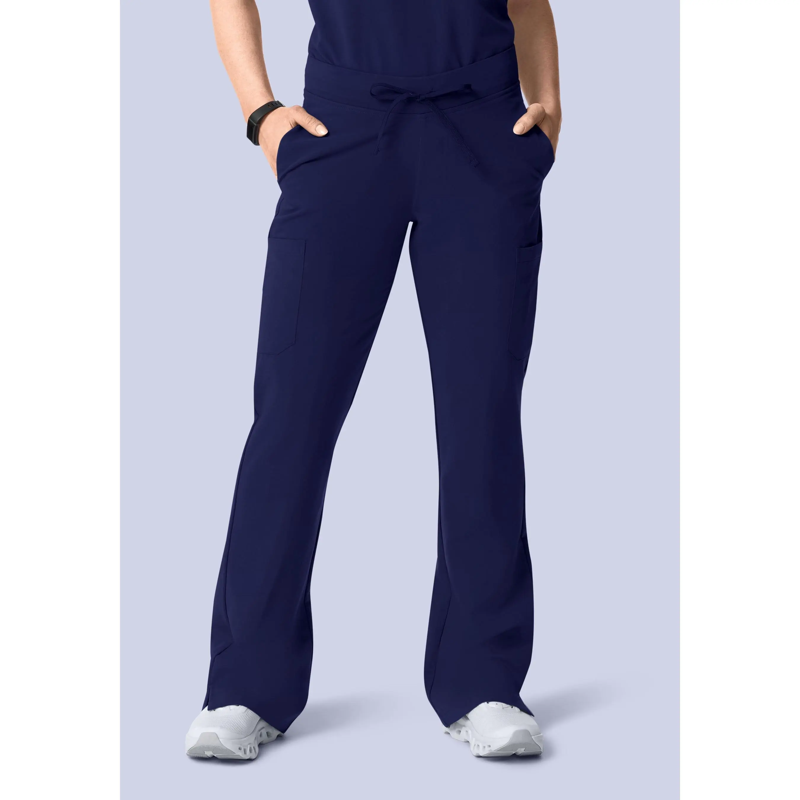 Women's Navy Mandala 9-Pocket Cargo Scrubs Pants - Soft Breathable Fabric, Equa-tek™ Spill-Repellent, Yoga Waistband Workwear Clinical Uniforms, Inclusive Clothes for Women