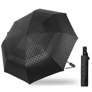 Large Golf Umbrella 54-Inch, Automatic Windproof Double Roof Board Ventilation 8 Ribs Sturdy Folding Umbrella, UPF 50 + Portable Windproof Sun Protection Umbrella Travel Compact Umbrella