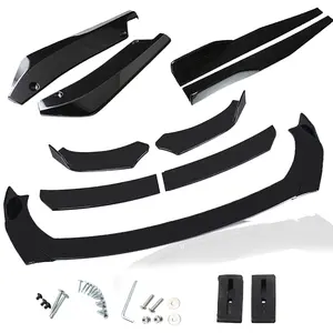 Glossy Black Universal Car Front Bumper Lip Spoiler Diffuser Body Kits + 29"/74.5CM Car Side Skirt Extension Rocker Panel Body Kit+ 14"/35CM Car Rear Bumper Lip for Most Vehicle