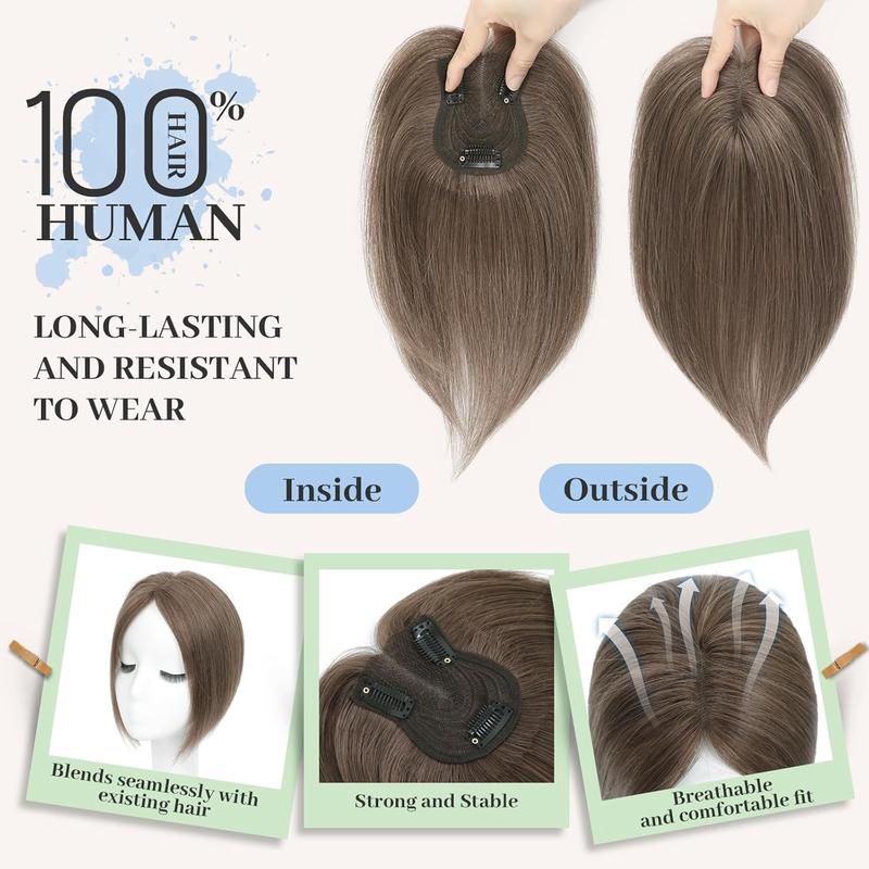 Hair Toppers for Women,Top Hairpieces 100% Remy Human Hair no Bangs,120% Density Swiss Base Clip In Topper 7x10CM 10inch Hair Toppers for Women Real Human Hair,Remy Human with Thinning Upgrade Middle Part Clip in Topper Hair Pieces for Women Daily