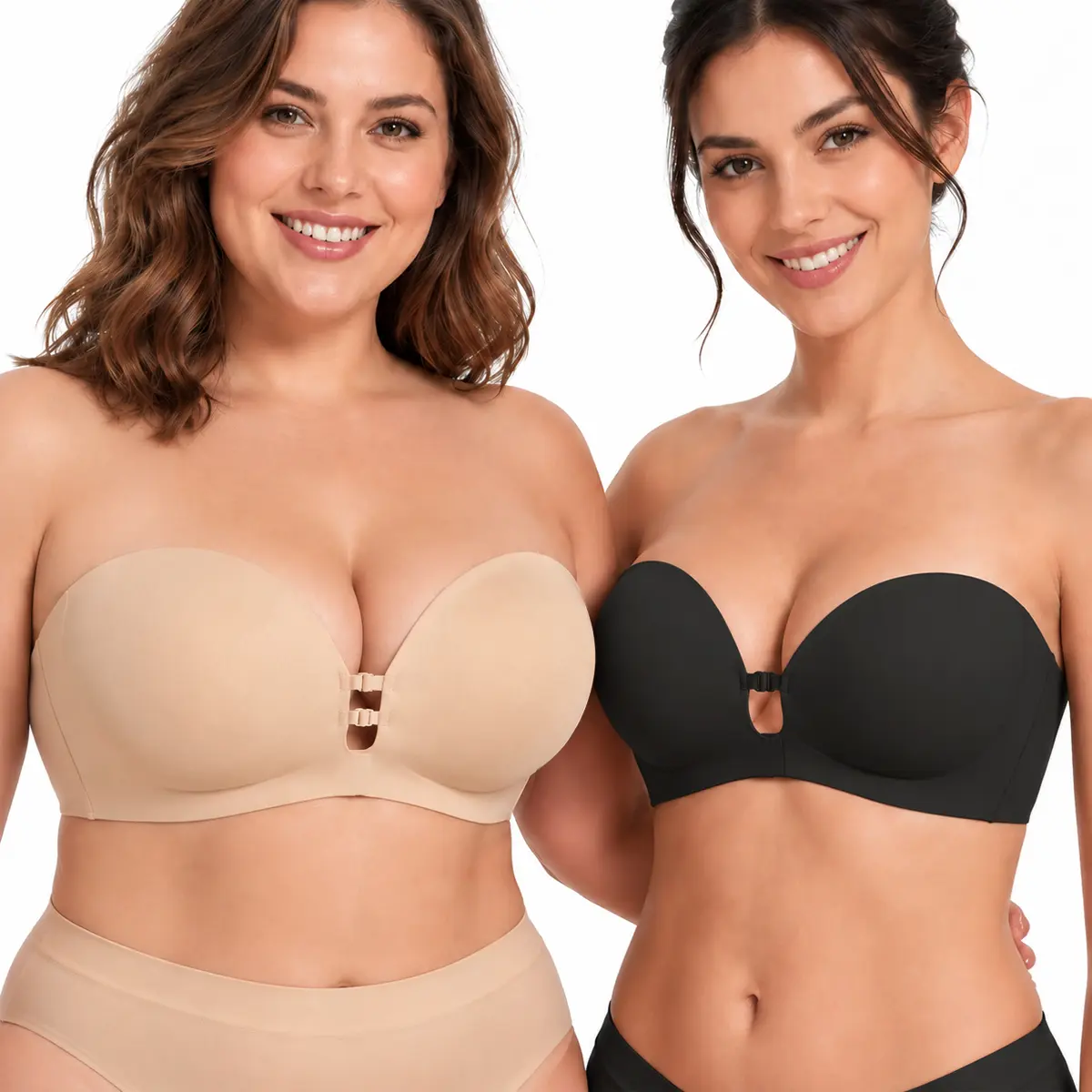 SHAPEQORE Womens Strapless Front Closure Bra Push Up Lift Bra Padded Add Cup Non Slip Anti-Slip Grip & Removable Straps Fit Outfits Wireless Supportive Seamless Womenswear Bridal