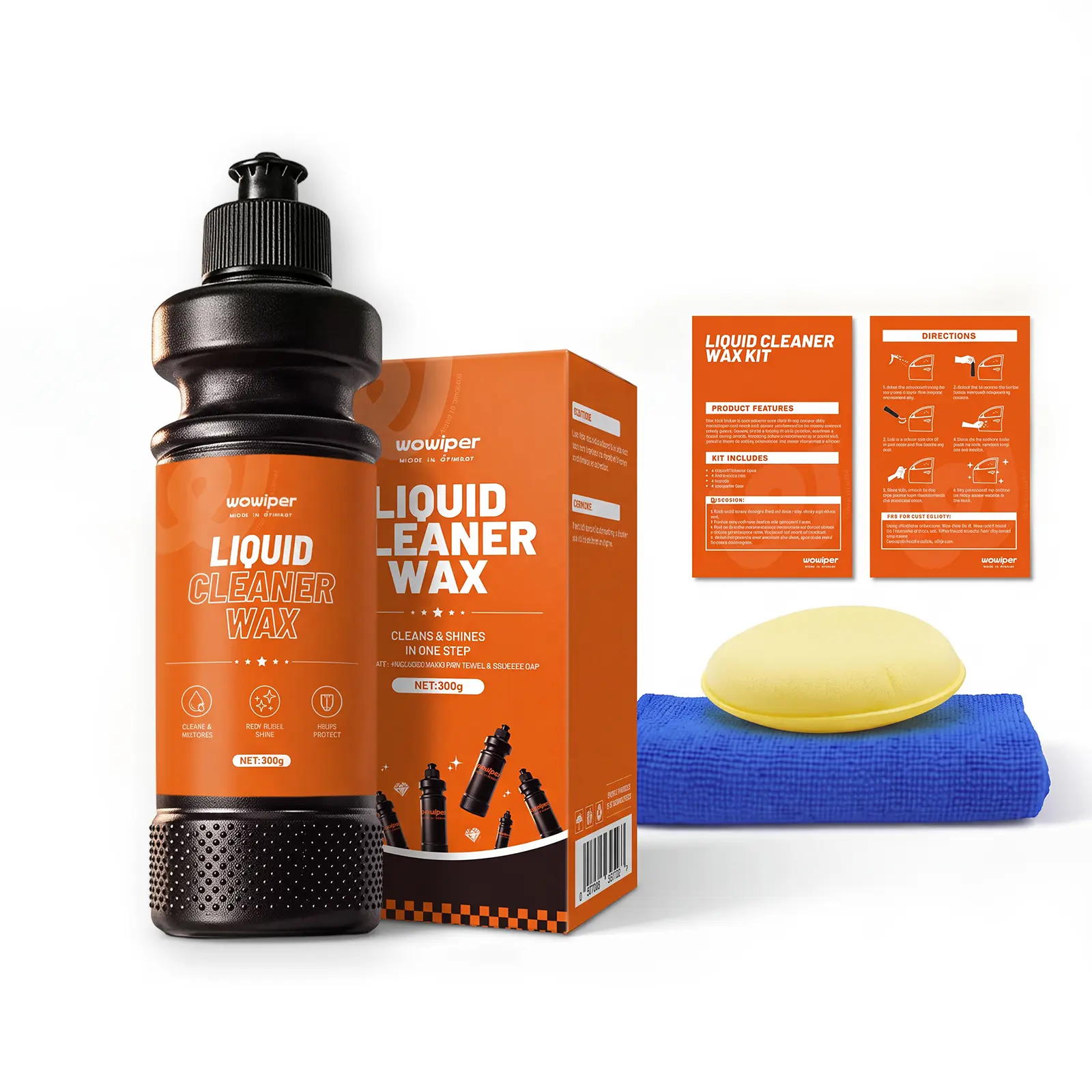 WOWIPER Liquid Car Wax, 2-in-1 Cleaner Wax & Shine, High Gloss Paint Protection with Water Beading, 10.58 oz