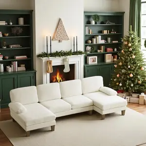 【2 Packages】VINGLI 110" Sectional Couches for Living Room,U Shaped Couch with Double Chaise, 4-Seat Sofa Set with Chenille Fabric for Home Furniture