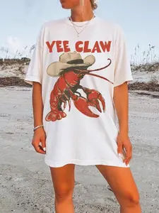 Lobster Cowboy Comfort Colors Shirt, Trendy Yee Claw Tee Funny Lobster Tshirt, Western Beach Top Amalfi Coast Trip Tomato Girl Summer