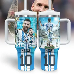 Lionel Messi 40oz Tumbler With Handle, Argentina Soccer No 10 Insulated Cup, Argentina Football Goat Wc Fan Gift For Men Him, Sports Coffee Travel Mug, Stainless Steel Water Bottle, This Mug Is A Must-have For Messi Fans This WC Season