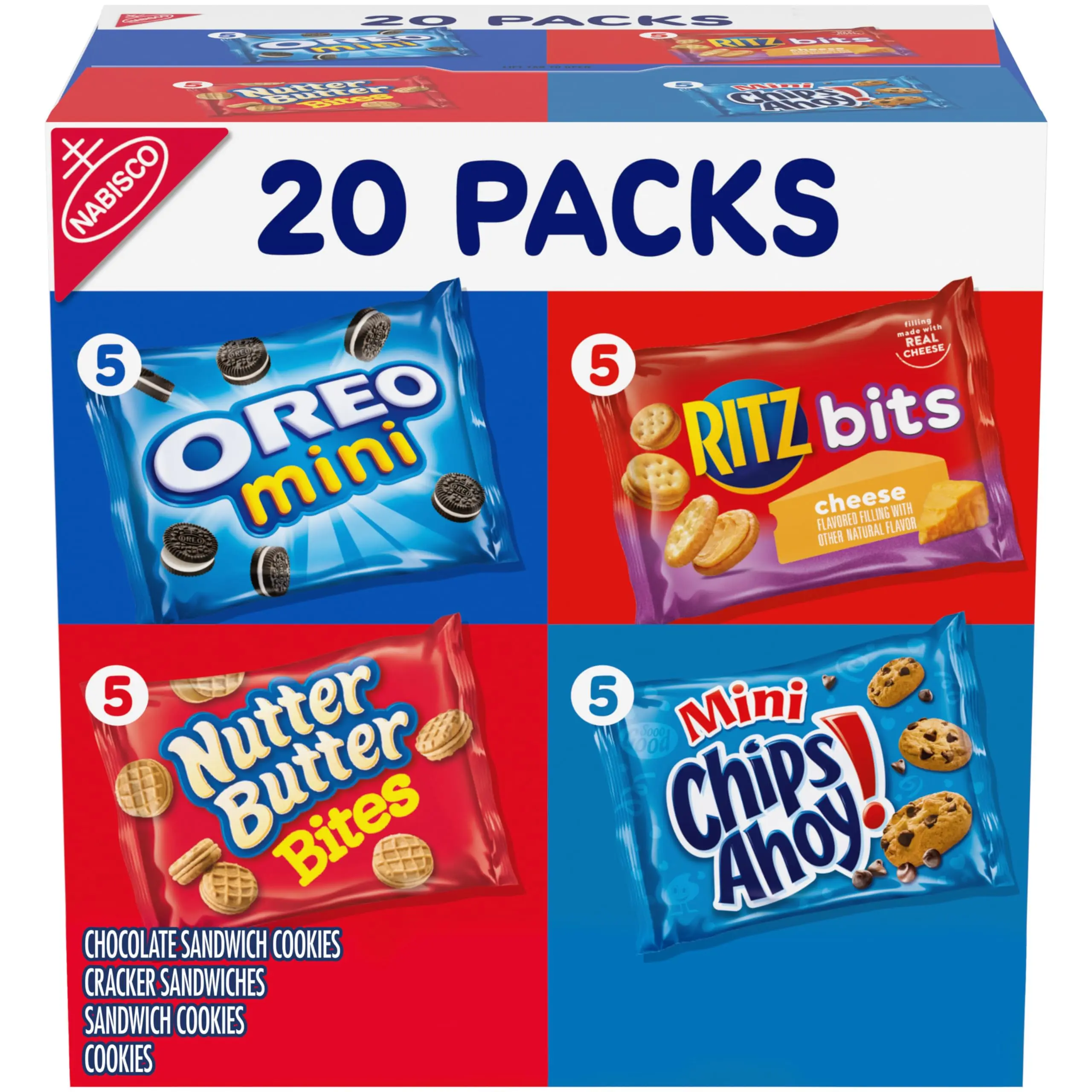 Variety Pack OREO Mini, CHIPS AHOY! Mini, Nutter Butter Bites, RITZ Bits Cheese, 20 - 1 oz Snack Packs (Packaging May Vary)
