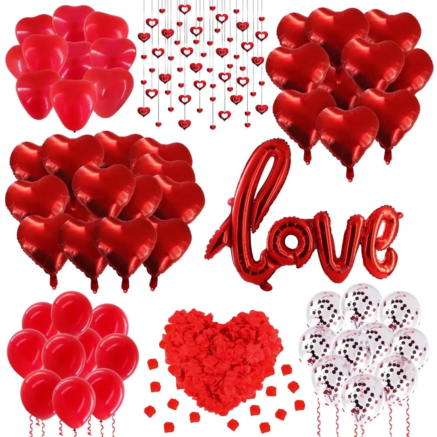 Romantic Balloon Decoration Kit with 42" LOVE Letters & Heart Balloons - Proposal, Engagement, Wedding & Anniversary Room Decoration Set with  Hearts & Rose Petals - Complete Romantic Setup