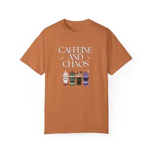 Cute Caffeine and Chaos Unisex Garment-Dyed T-shirt
