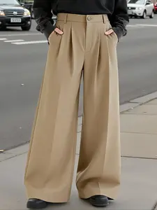 Men's Casual Versatile Solid Color Wide Leg Pants, Practical Pocket Design, Comfortable and Stylish, Perfect for Parties and Daily Wear