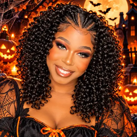 SuperNova Synthetic Short Bob Braided Wigs Lace Frontal Knotless 14" Deep Wave Wig Black Woman Wigs #Halloween #TikTokShopStockUp #DealsForYouDays