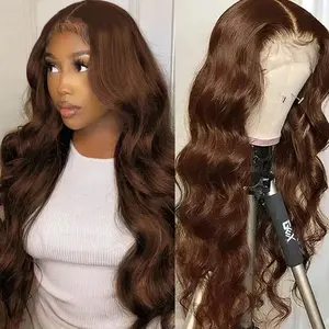 ALIGLOSSY 13×4 Chocolate Brown Body Wave Lace Front Wig HD Transparent Pre Colored Wavy Lace Frontal Human Hair Wigs Pre Plucked With Baby Hair For Women