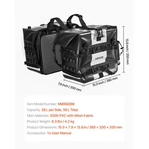 Summervibes VEVOR Motorcycle Saddlebag, 56 L (28 Lx 2) Large Capacity Side Saddle Bag Compatible with Most Motorcycles, Waterproof Fabric Outdoor Sports Motorbike Luggage Storage with Detachable Inner Bag, Black
