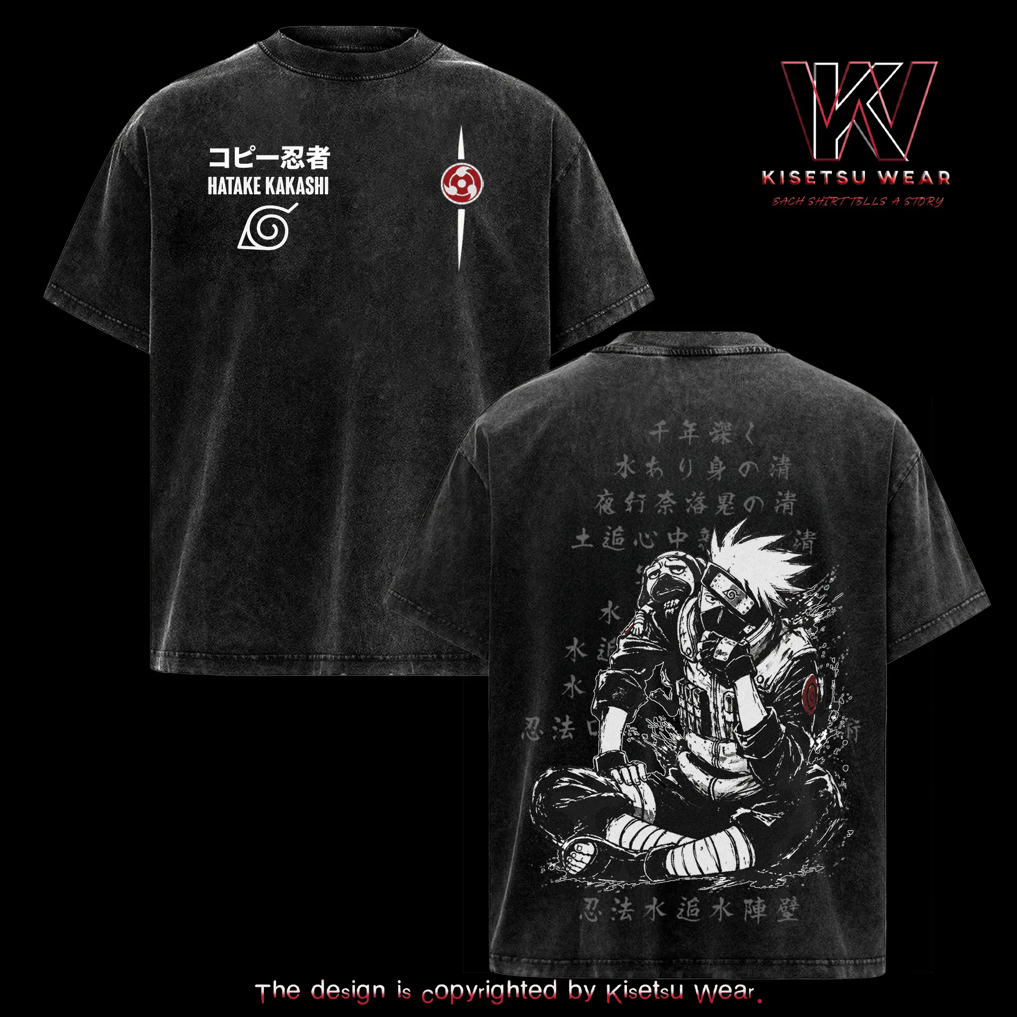 Kakashi Naruto Anime Graphic Tee Oversized Acid Washed Soft Cotton Streetwear T-Shirt Top Casual Outfit Gift Fans