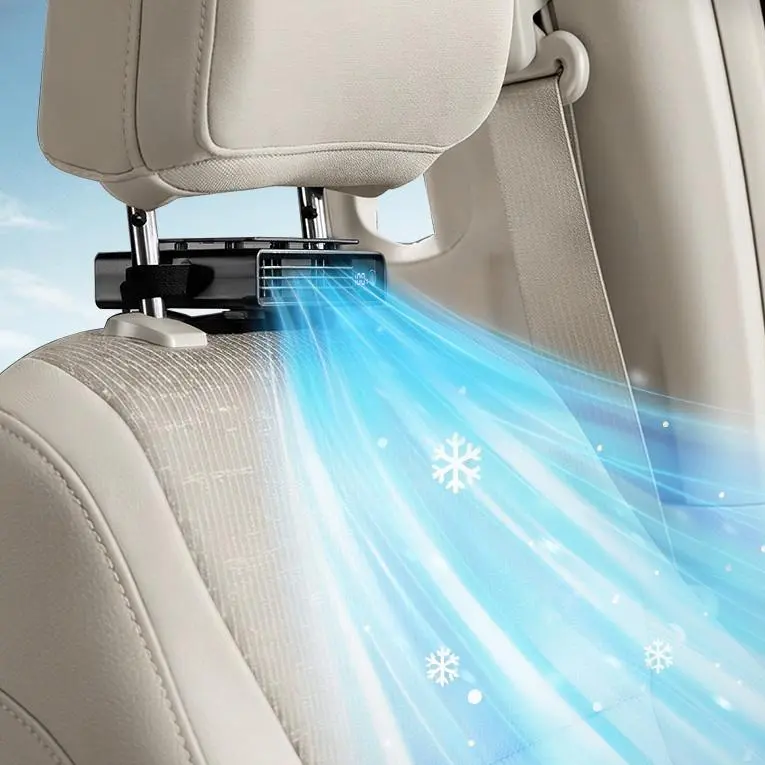 【Summer Survivals】Joytutus Portable Car Fan - 20H Long Battery Life, Dual Clip Design for Sun Visor & Seat Back, 360° Rotation, USB Rechargeable Fan with LED Display Travel Car Accessory Summerfinds - Pink/Black
