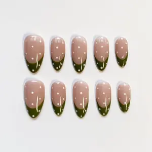 Matcha Green polka dots nails/Cute press on nails long almond nails/Daily Nails/Cute Nails/Kawaii Nails/Fall Nails/Custom Nails Birthday